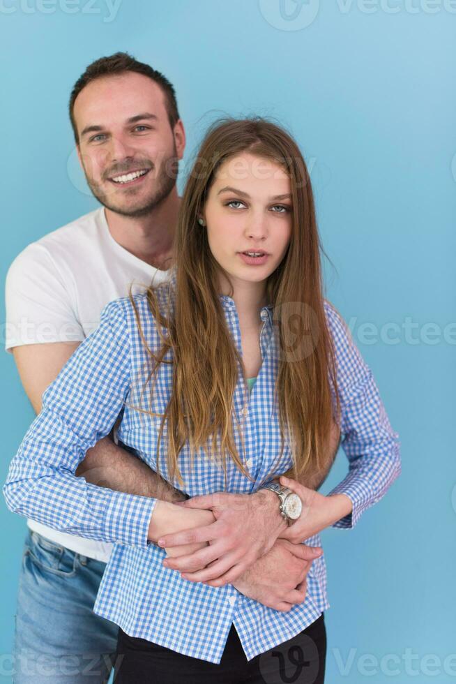 couple isolated on blue Background photo