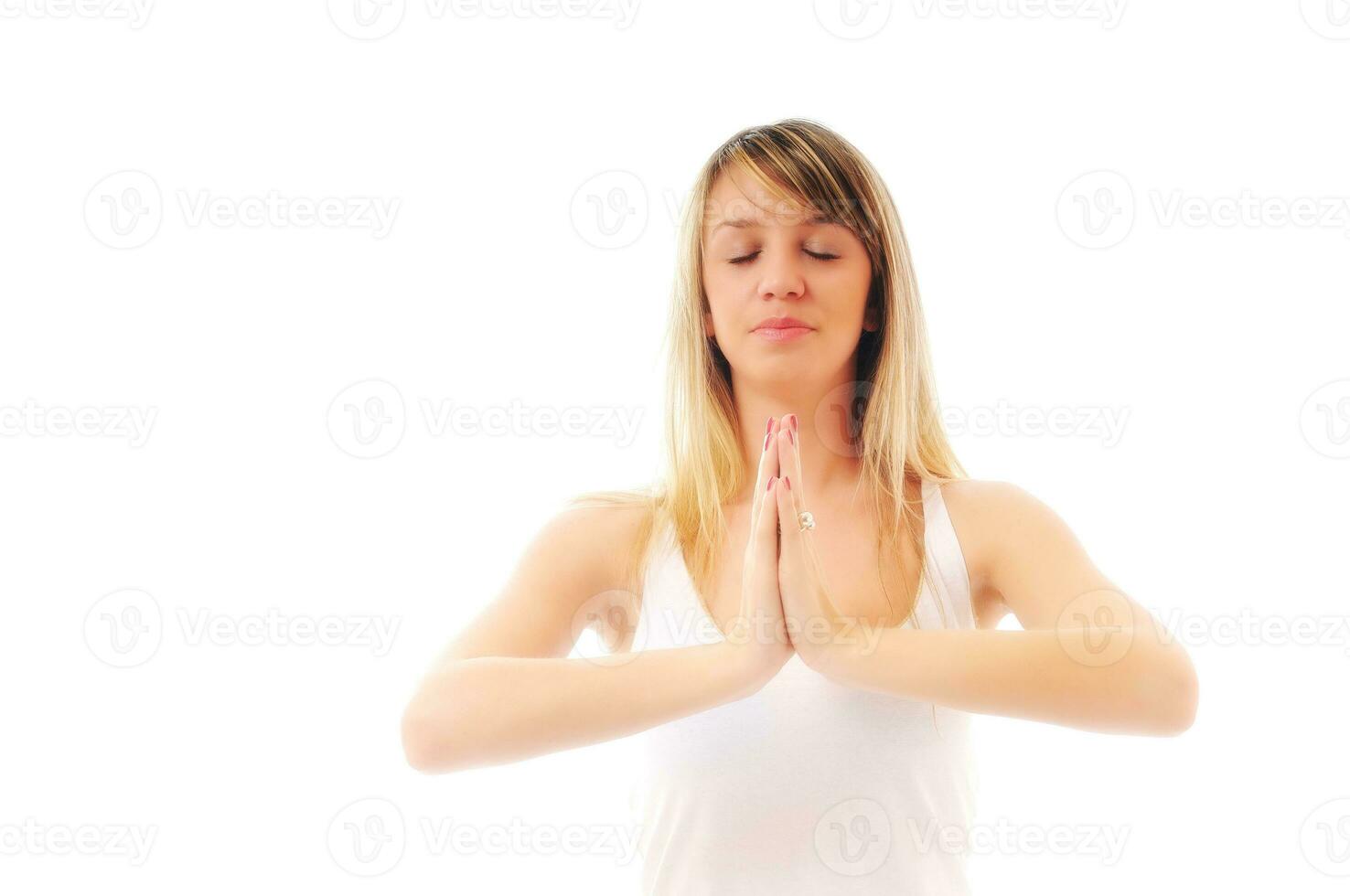 yoga mujer aislado en blanco foto