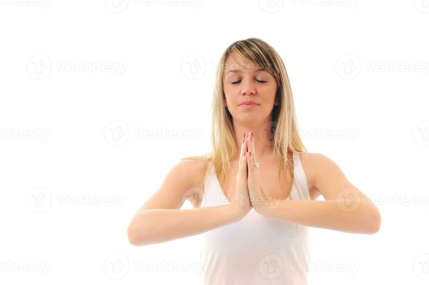 yoga mujer aislado en blanco foto