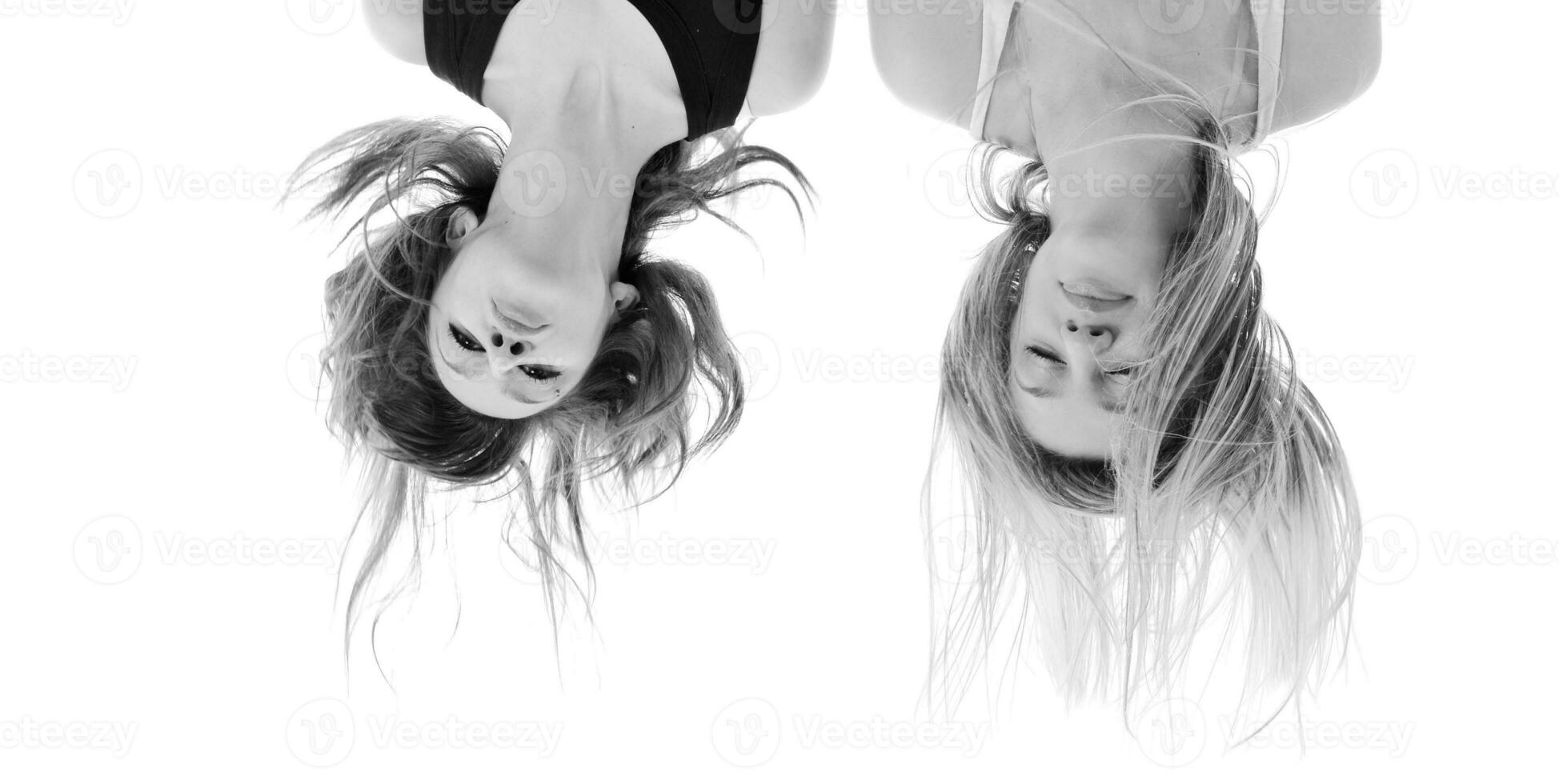 party woman isolated with wind in hair photo