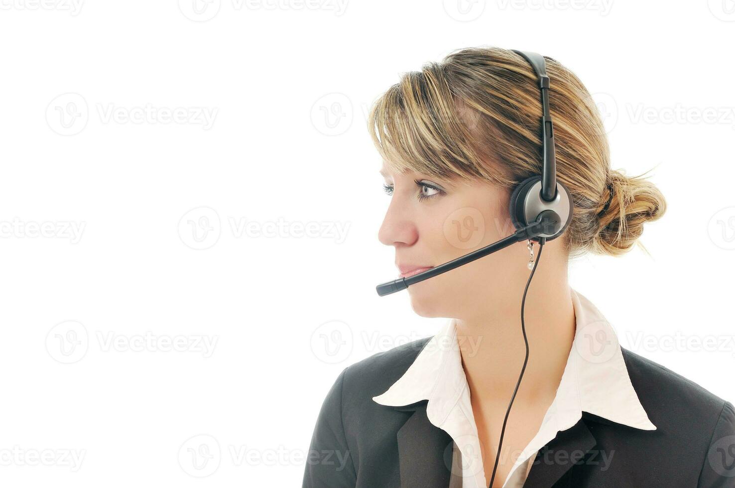 aislado negocio mujer con auriculares foto