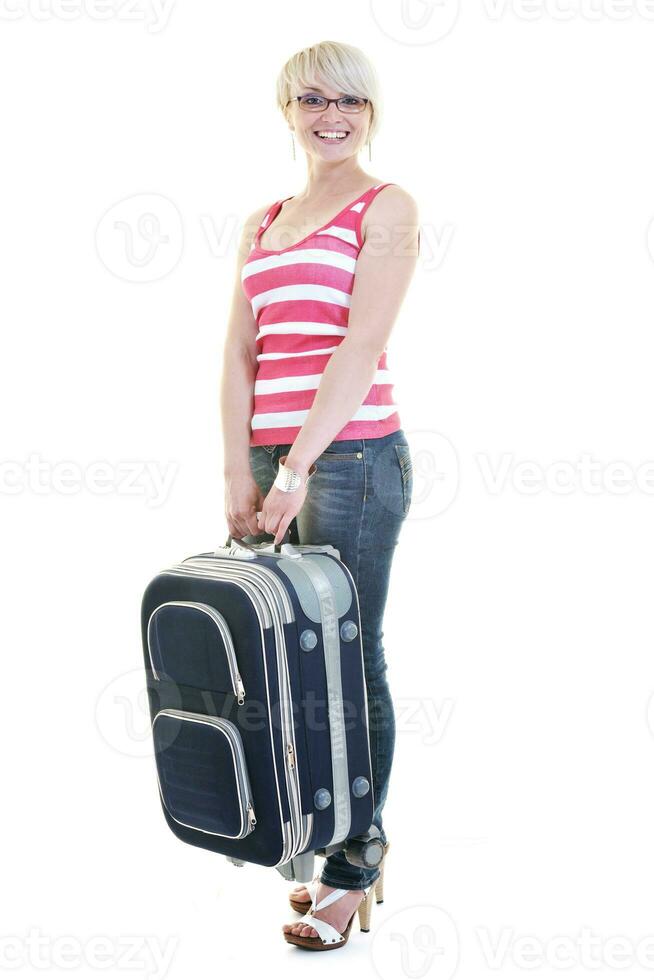 mujer con bolsa de viaje foto