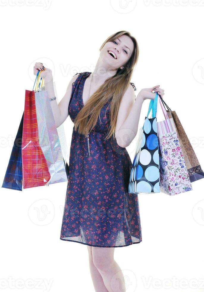happy young adult women  shopping with colored bags photo
