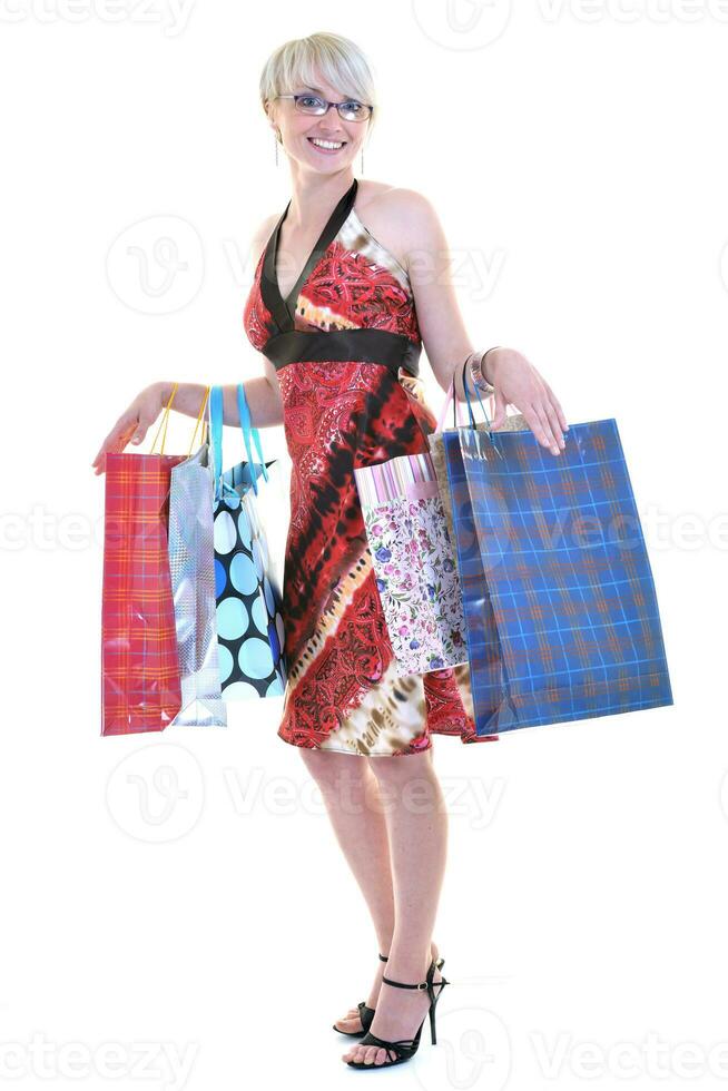 happy young adult women  shopping with colored bags photo