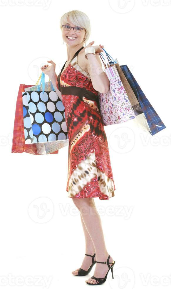 happy young adult women  shopping with colored bags photo