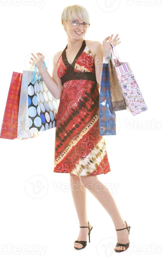 happy young adult women  shopping with colored bags photo