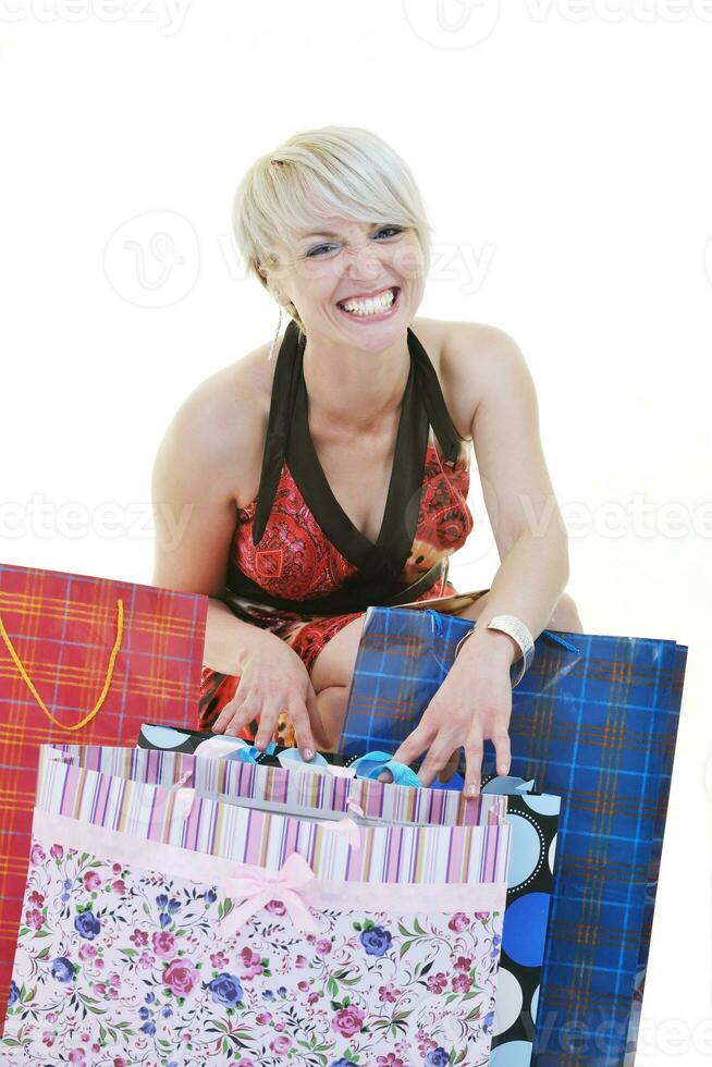 happy young adult women  shopping with colored bags photo