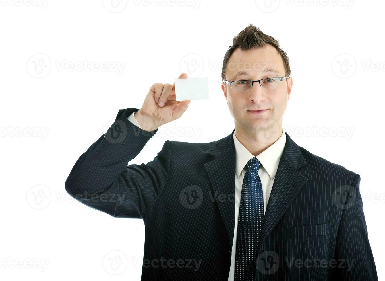 young businessman with empty white card photo