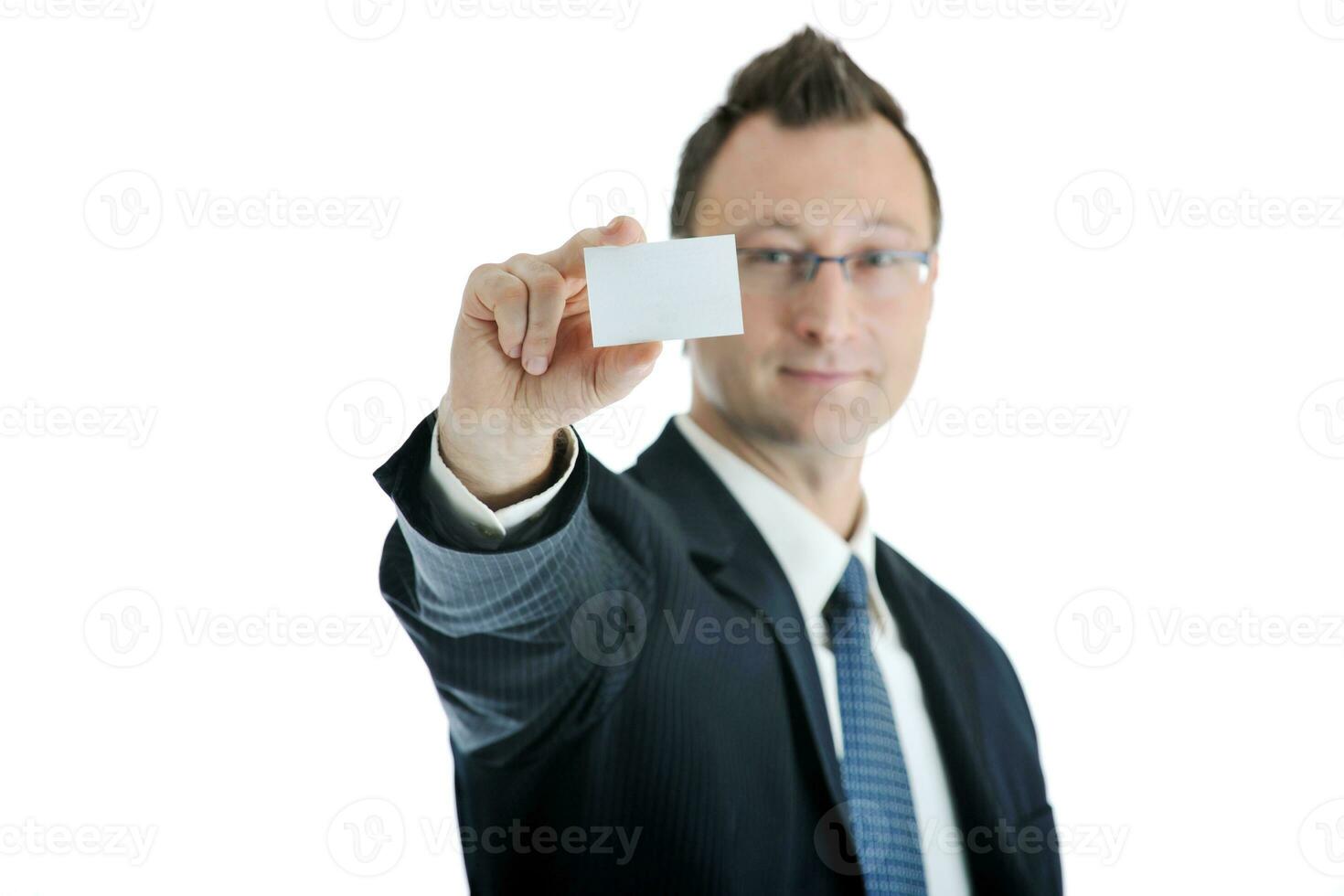 joven empresario con vacío blanco tarjeta foto