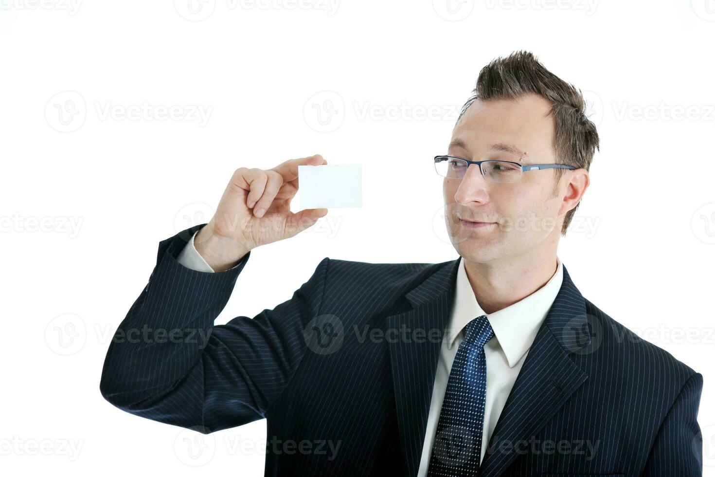 young businessman with empty white card photo