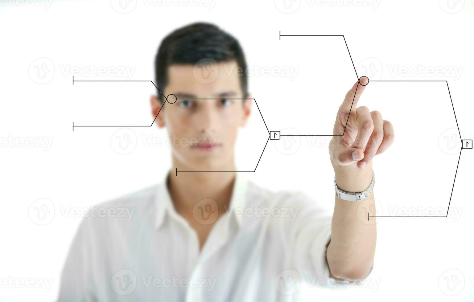 businessman touching futuristic screen photo