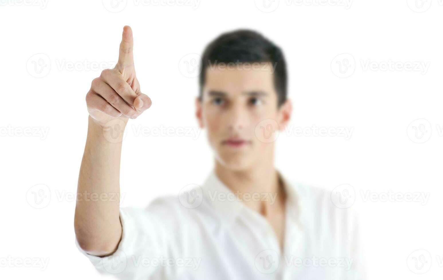 businessman touching futuristic screen photo