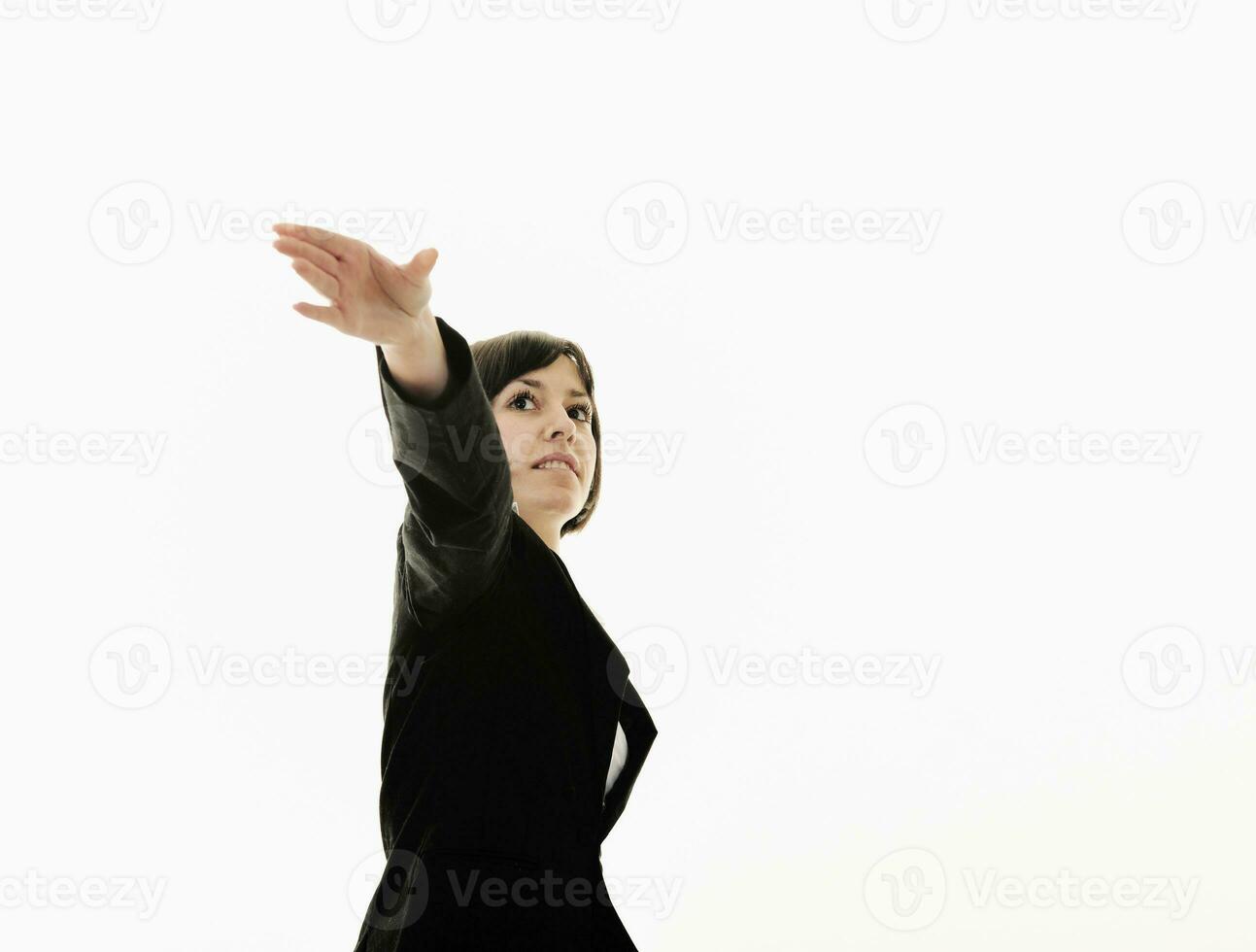 business woman throwing  paper airplane photo