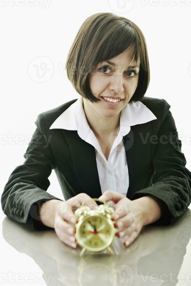 time maagement concept with business woman isolated on white photo