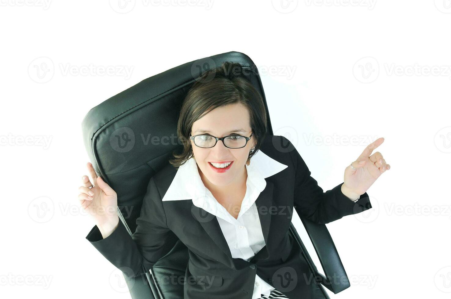 business woman with laptop isolated on white photo