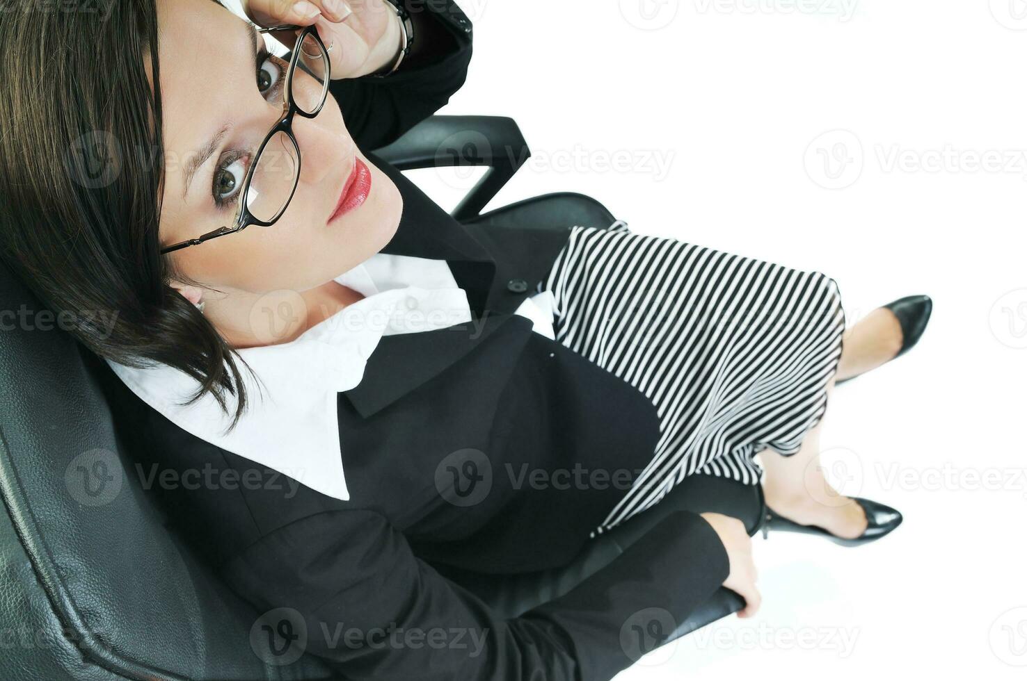 business woman with laptop isolated on white photo