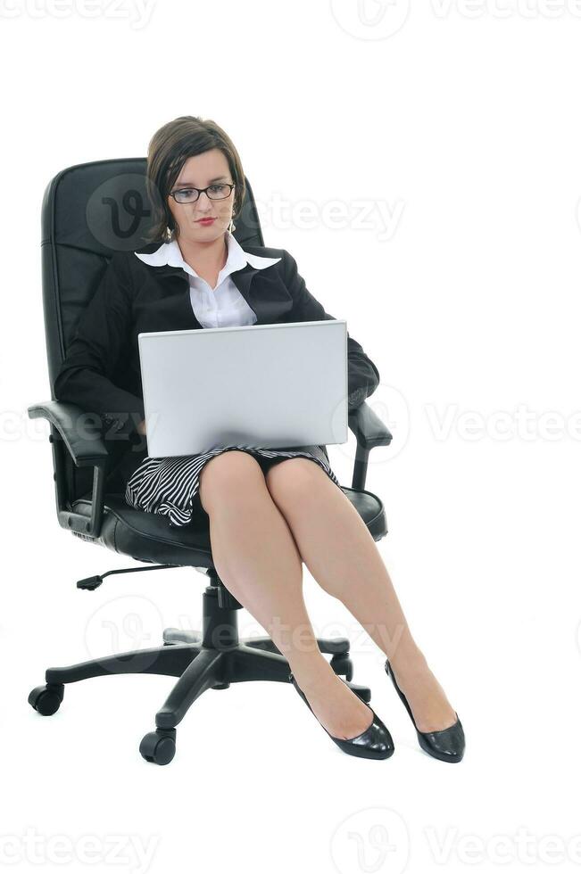 business woman with laptop isolated on white photo