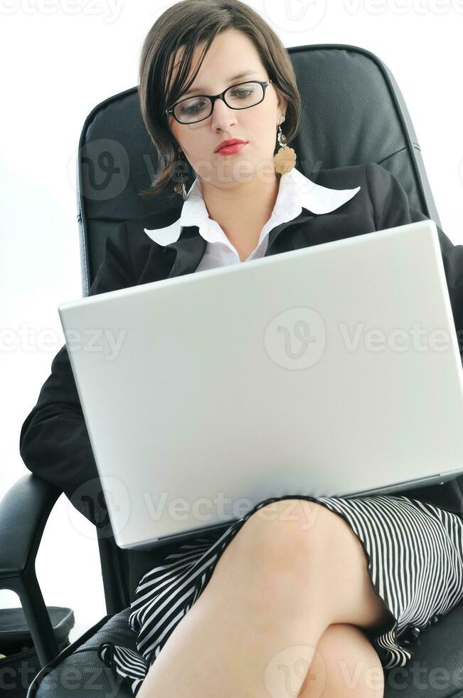 business woman with laptop isolated on white photo