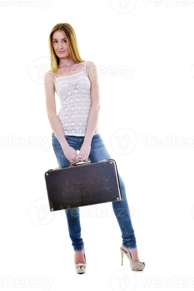 blonde girl with travel bag photo