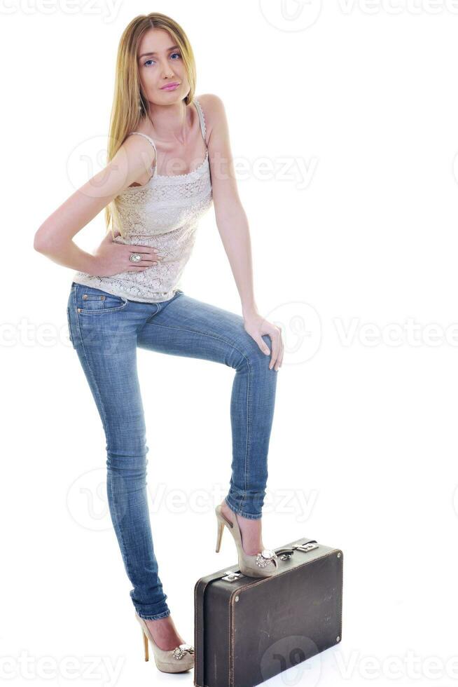 blonde girl with travel bag photo