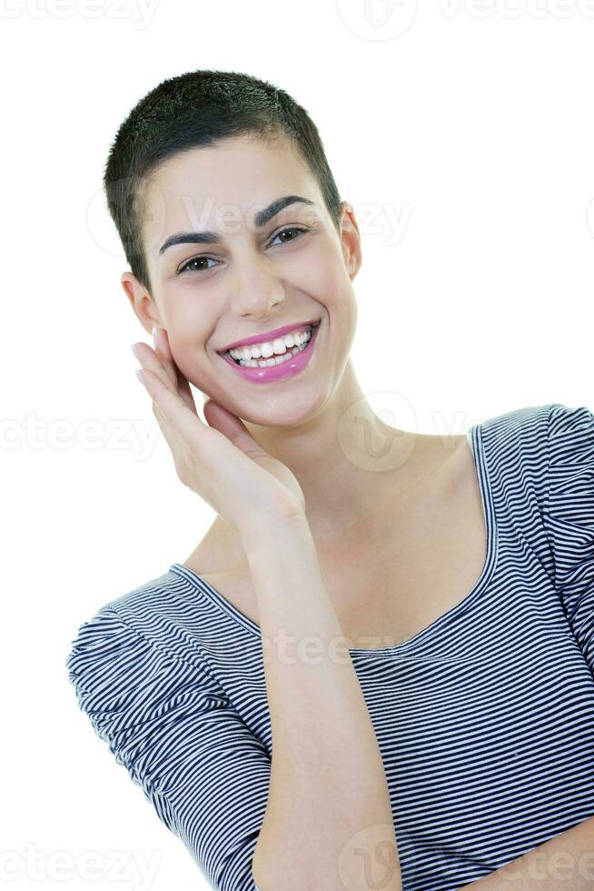 brunette female  model posing isolated on white background photo