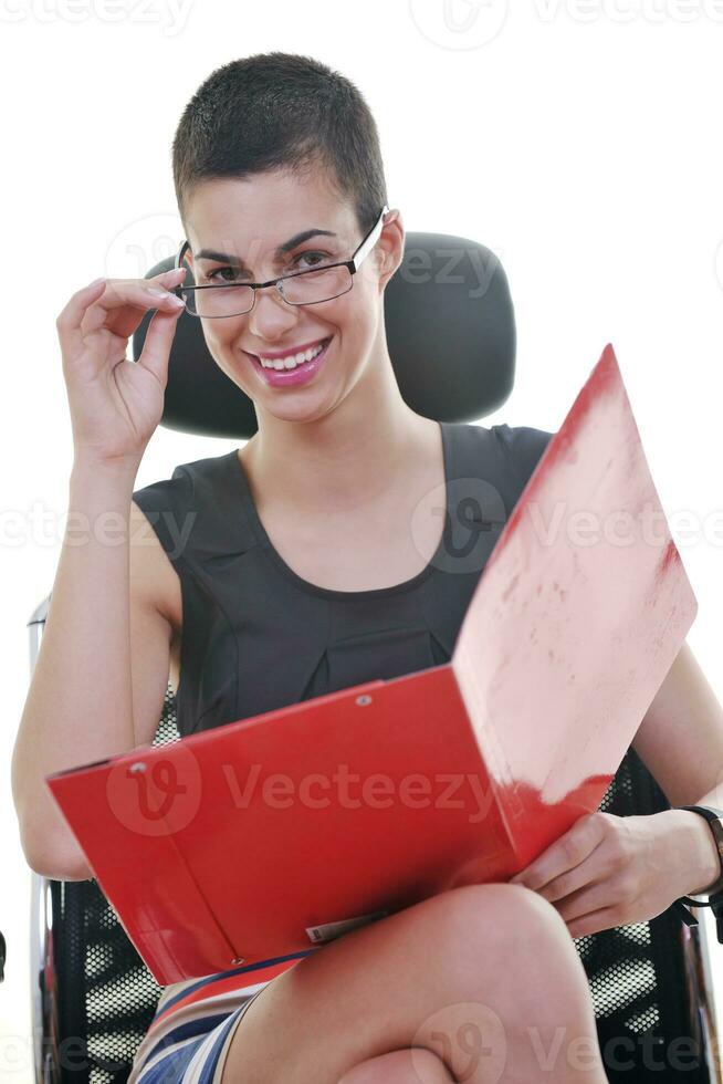 brunette female  model posing on business chair photo