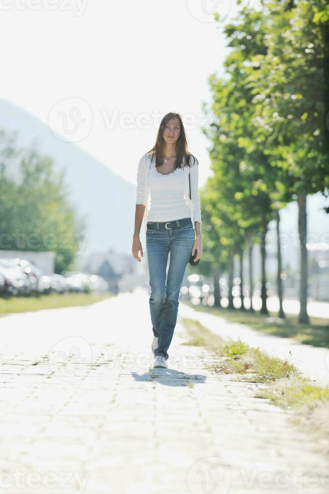 young woman havefun at street photo