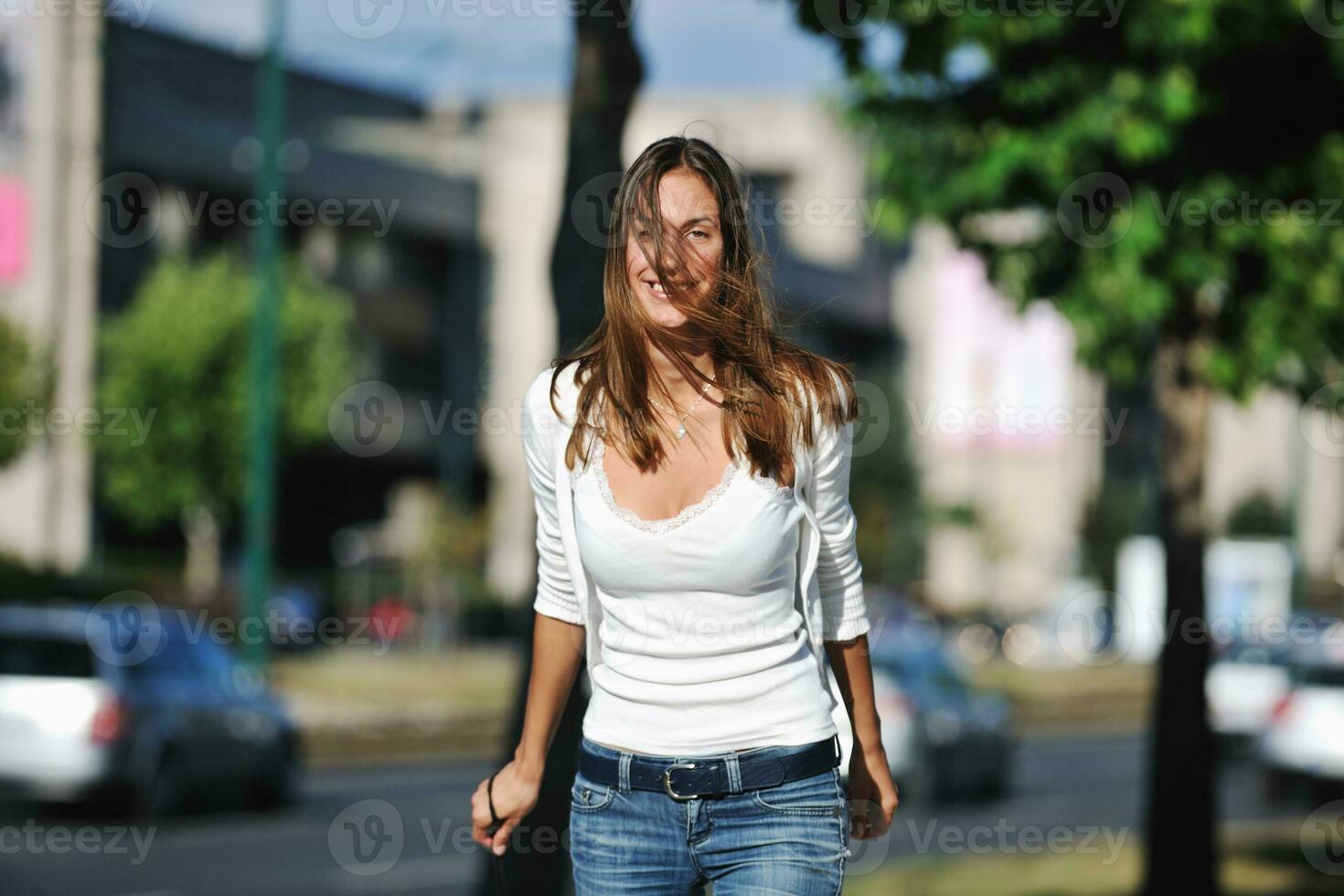 young woman havefun at street photo