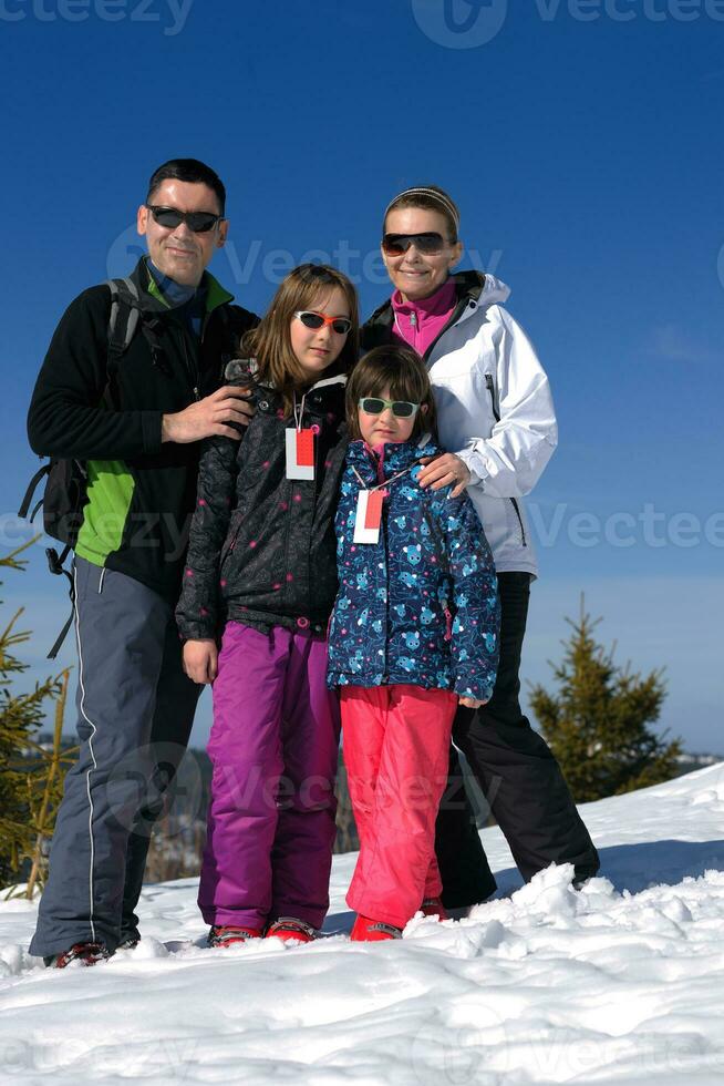 retrato de familia joven feliz en invierno foto