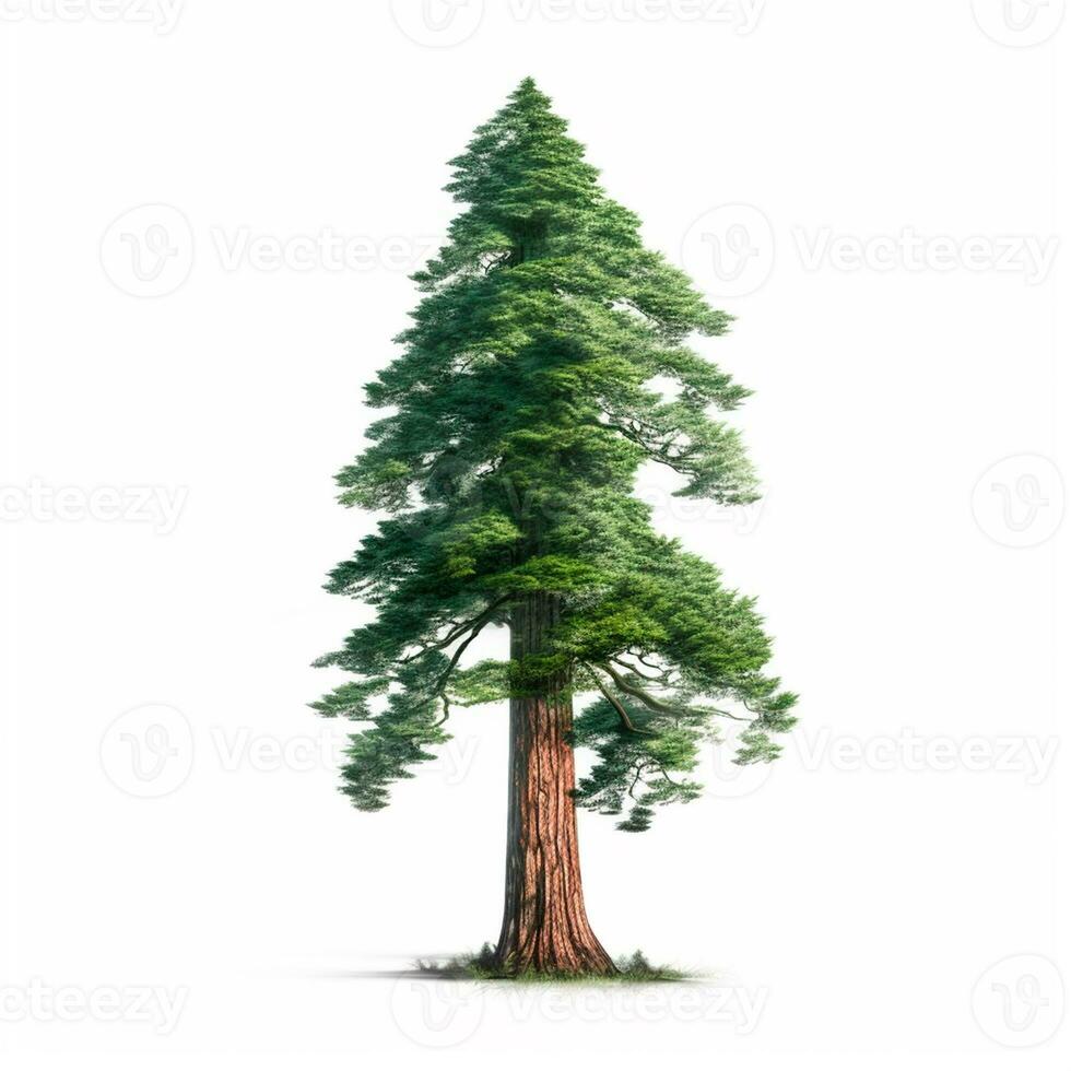 Realistic green sequoia tallest tree in the world on a white background, USA symbol - AI generated image photo