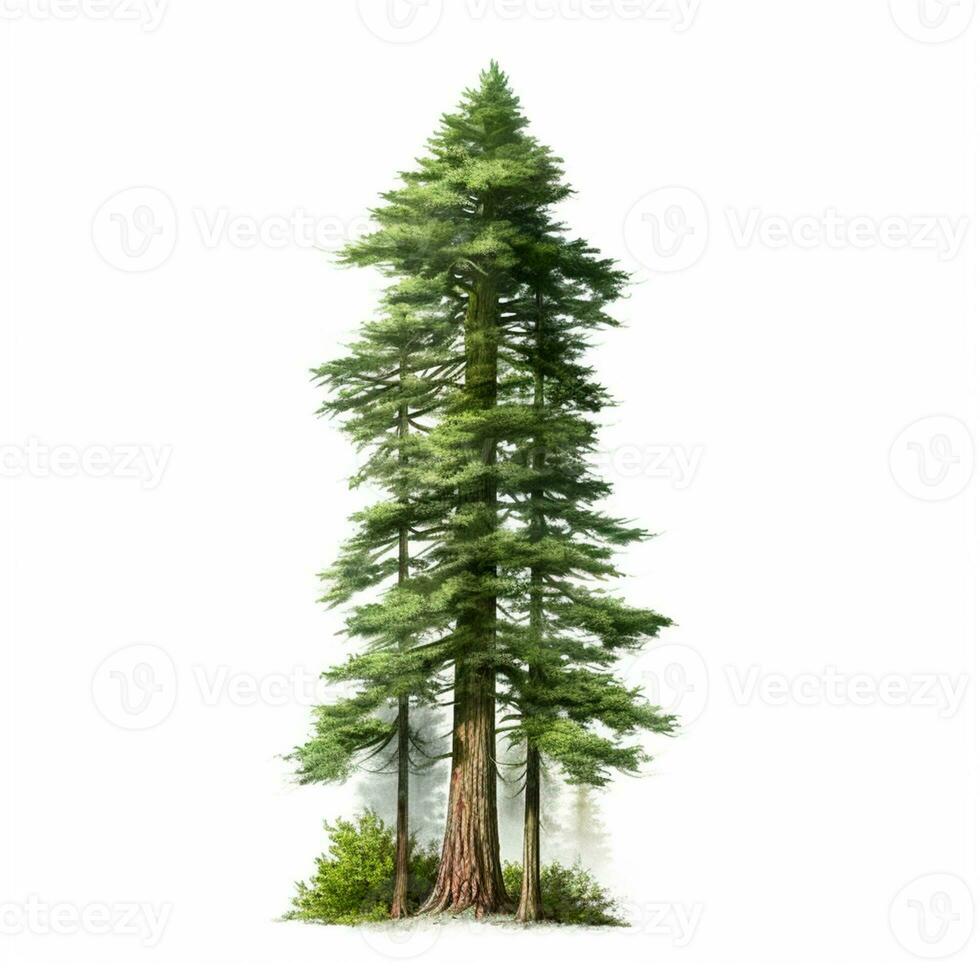 realista verde secoya más alto árbol en el mundo en un blanco fondo, Estados Unidos símbolo - ai generado imagen foto