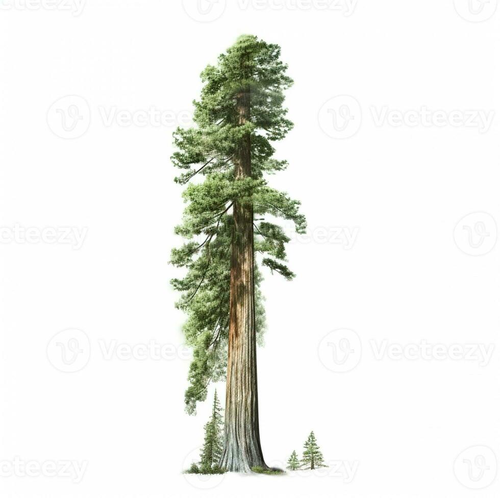 Realistic green sequoia tallest tree in the world on a white background, USA symbol - AI generated image photo