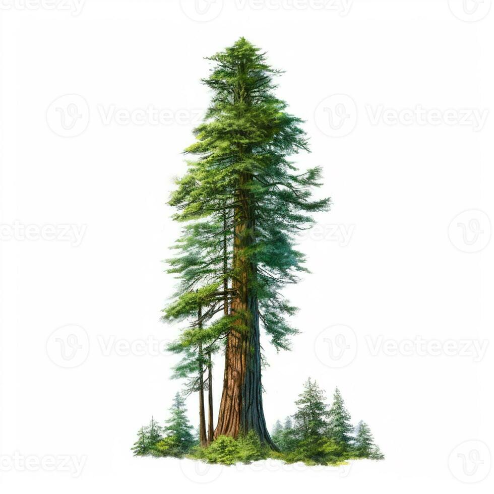 Realistic green sequoia tallest tree in the world on a white background, USA symbol - AI generated image photo