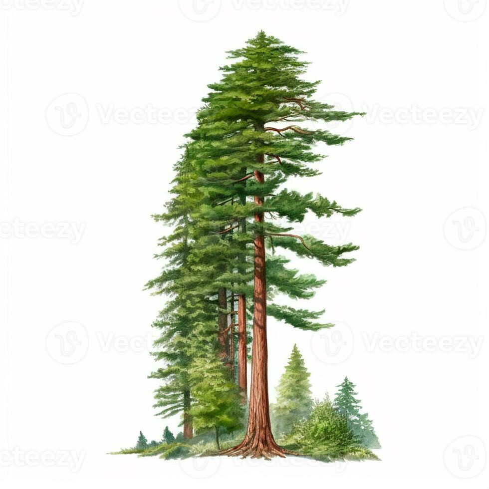 Realistic green sequoia tallest tree in the world on a white background, USA symbol - AI generated image photo