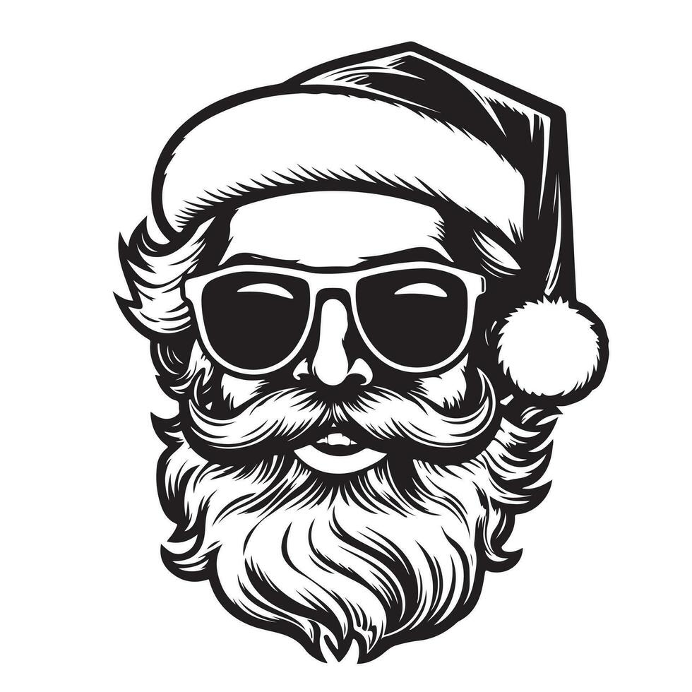 Santa Claus in sunglasses hand drawn sketch New Year illustration Symbols and signs vector