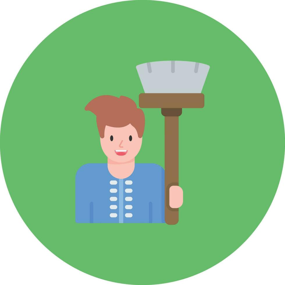 Man Holding Mop Vector Icon