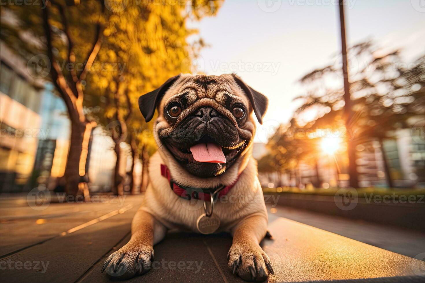 Portrait cute pug dog with light exposure AI Generative photo