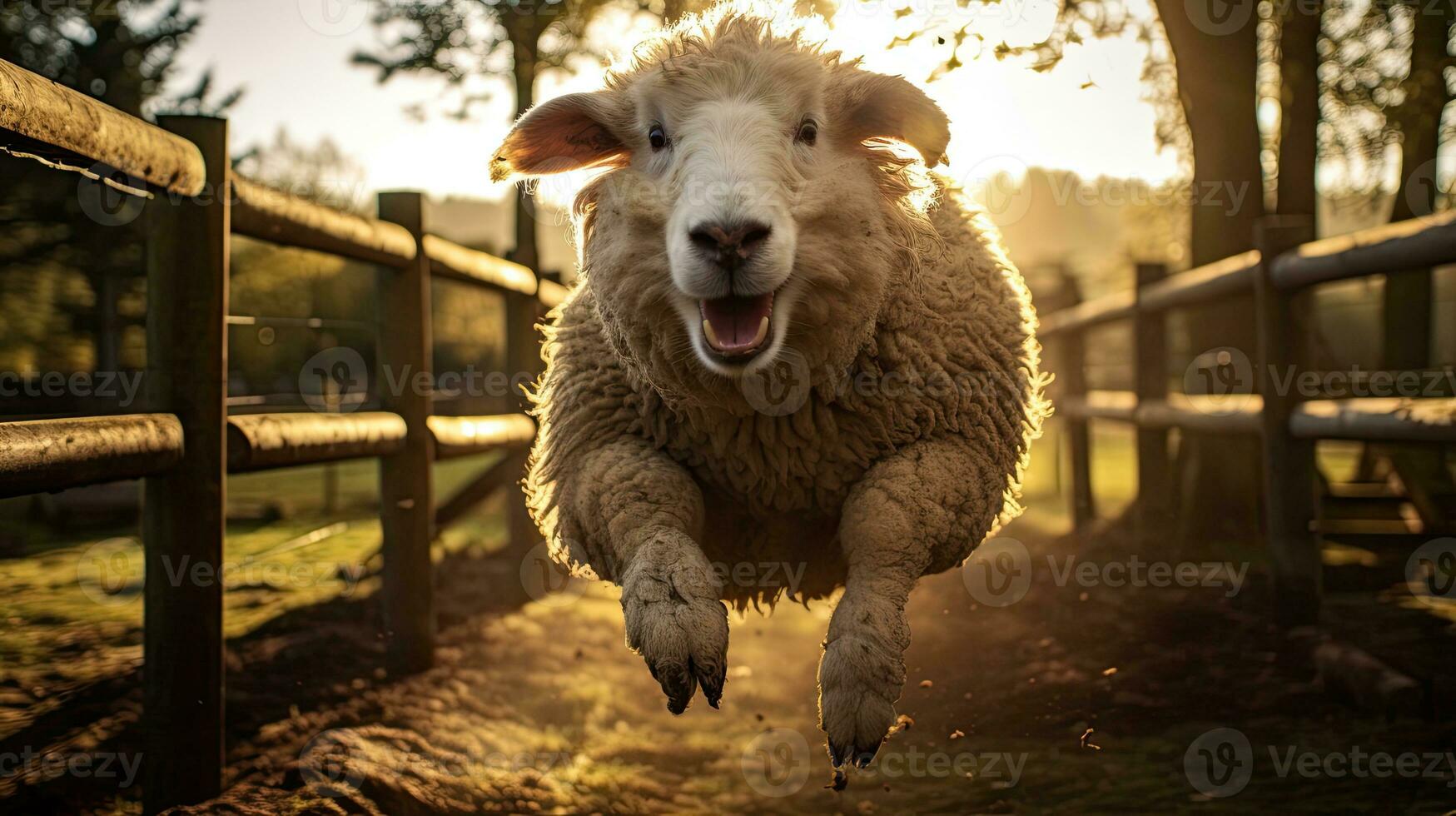 Portrait woolly sheep in the farm AI Generative photo