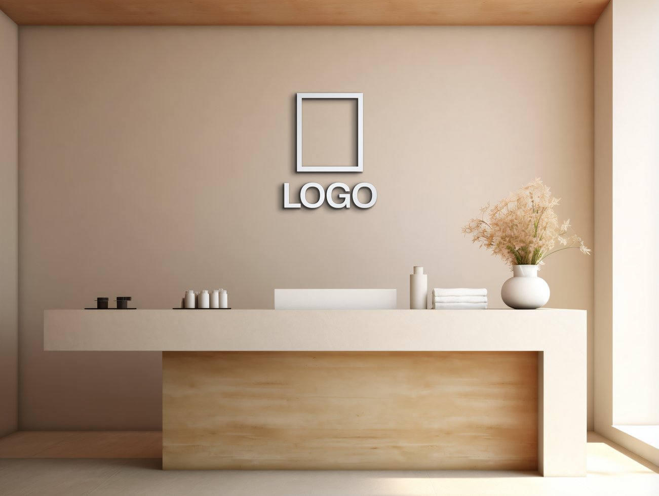 Wall logo mockup AI Generative background psd