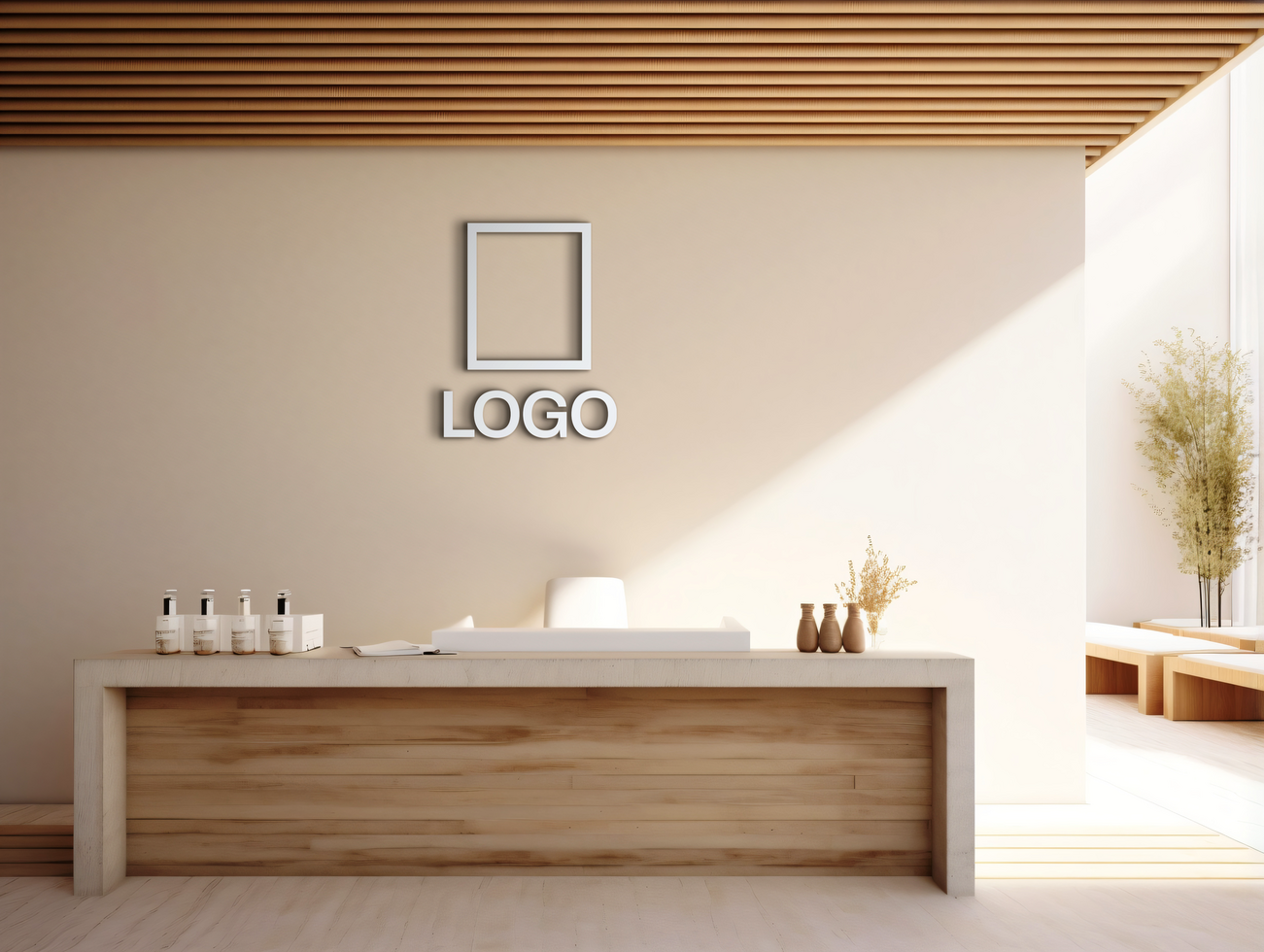 Wall logo mockup AI Generative background psd