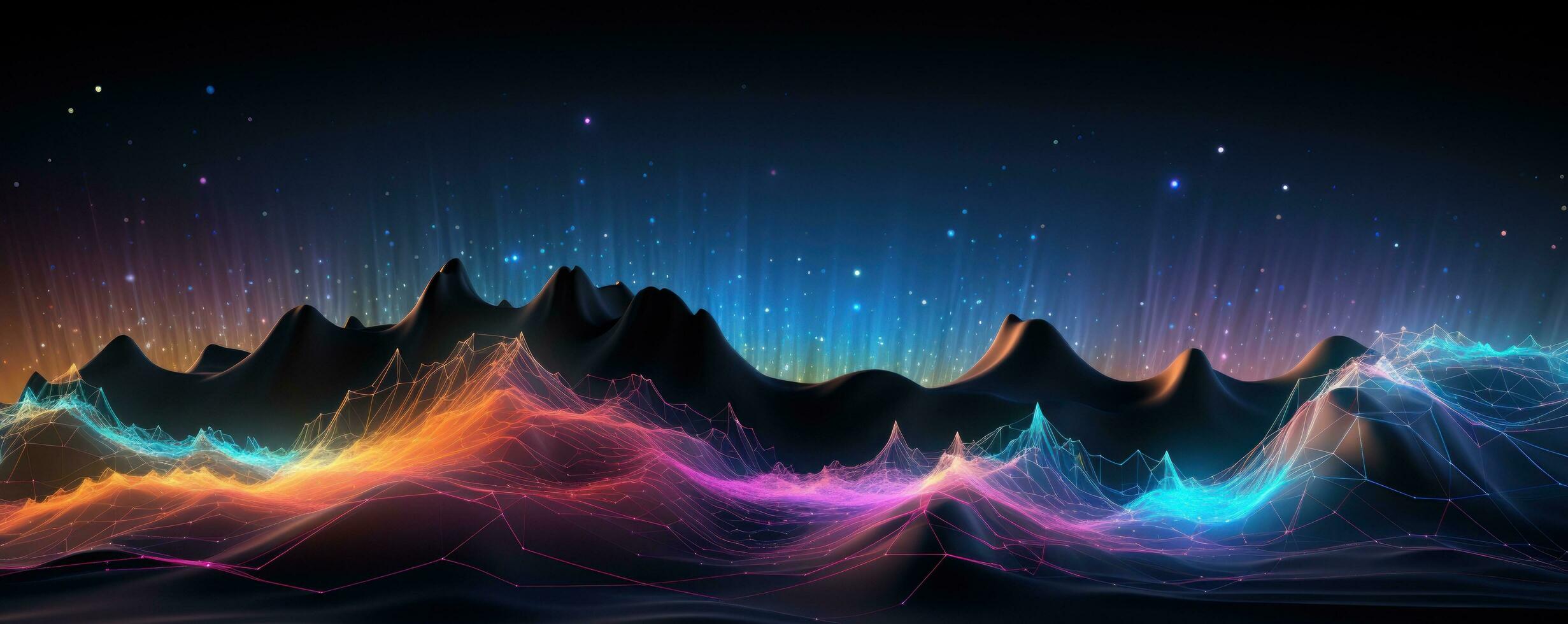 a rainbow colored background with lights that reflect above the mountains photo
