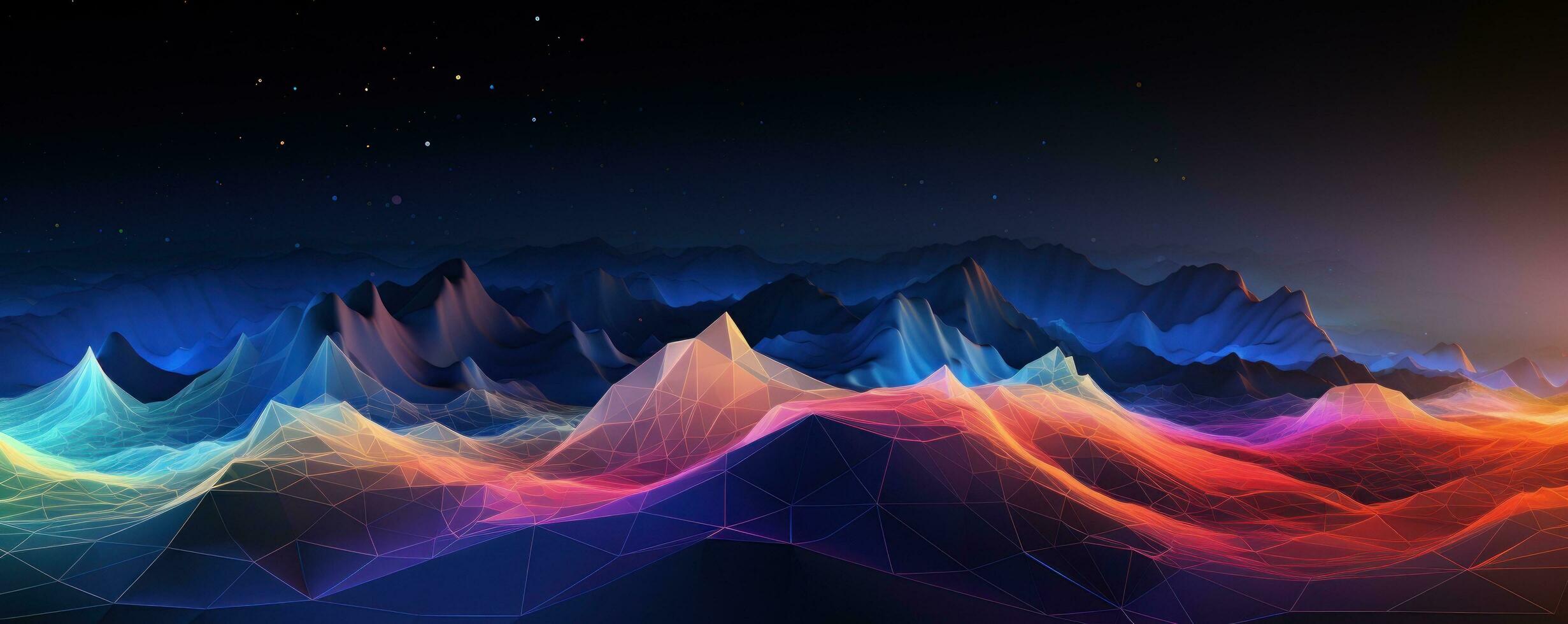 a rainbow colored background with lights that reflect above the mountains photo