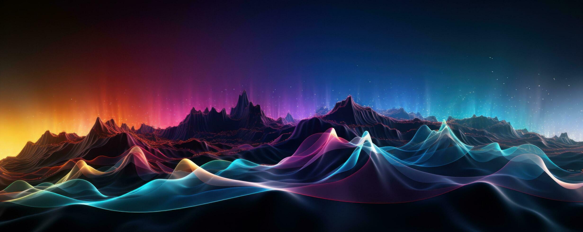a rainbow colored background with lights that reflect above the mountains photo
