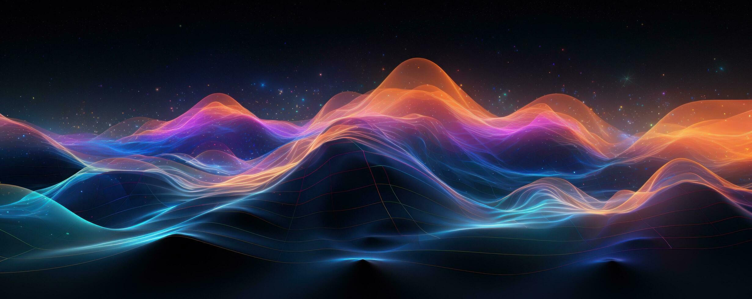 a rainbow colored background with lights that reflect above the mountains photo