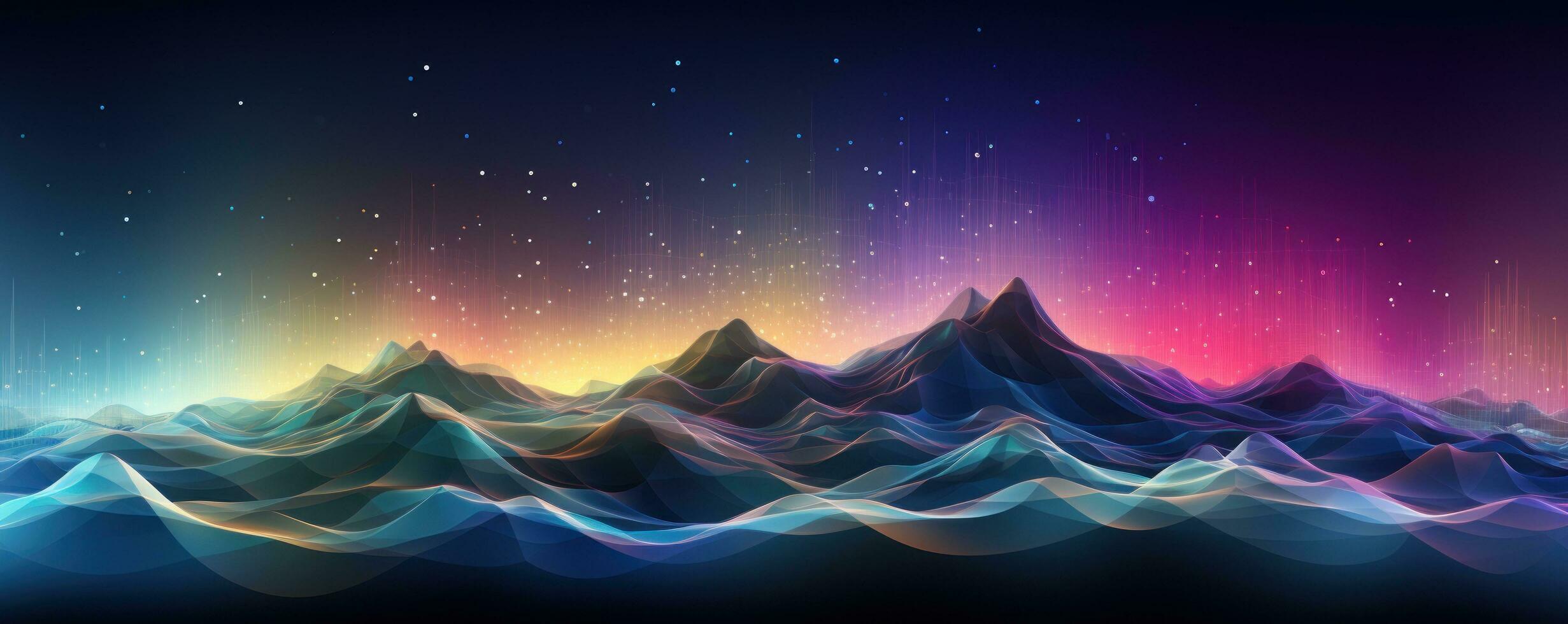 a rainbow colored background with lights that reflect above the mountains photo