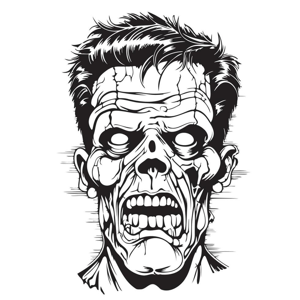 Frankenstein head sketch hand drawn Halloween Vector illustration