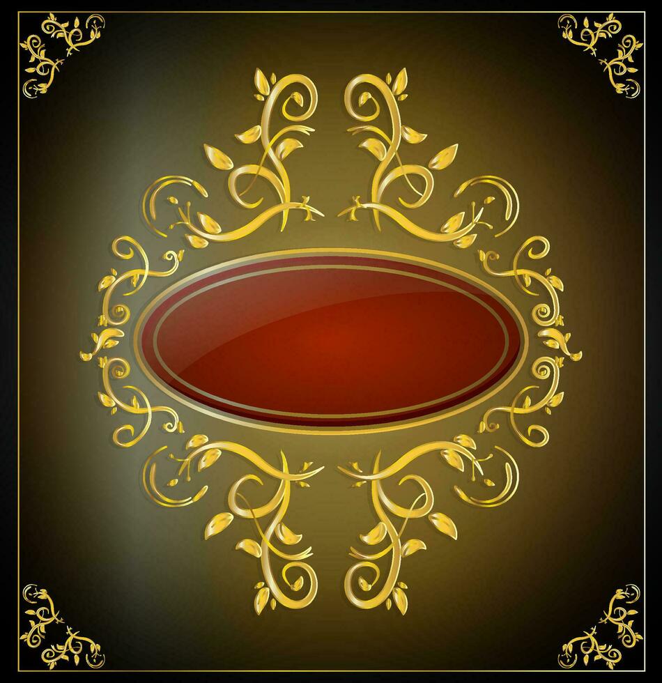 luxury golden fram with blank red banner vector