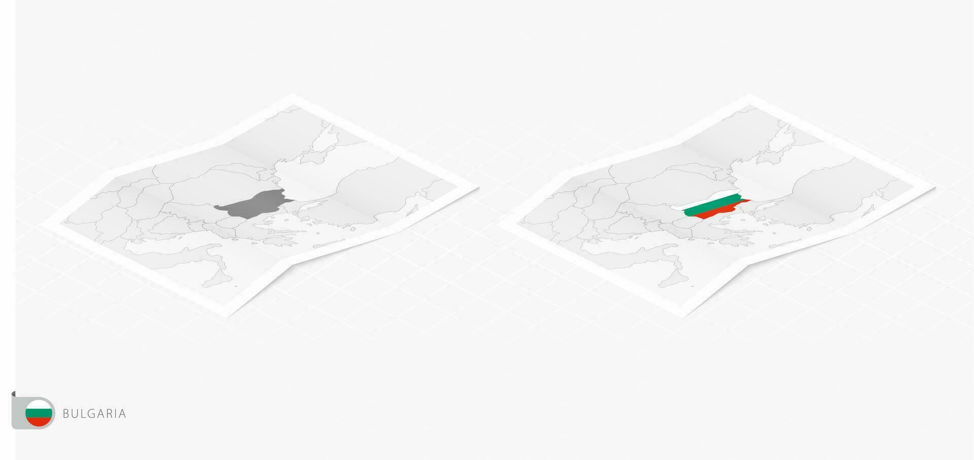 Set of two realistic map of Bulgaria with shadow. The flag and map of Bulgaria in isometric style. vector