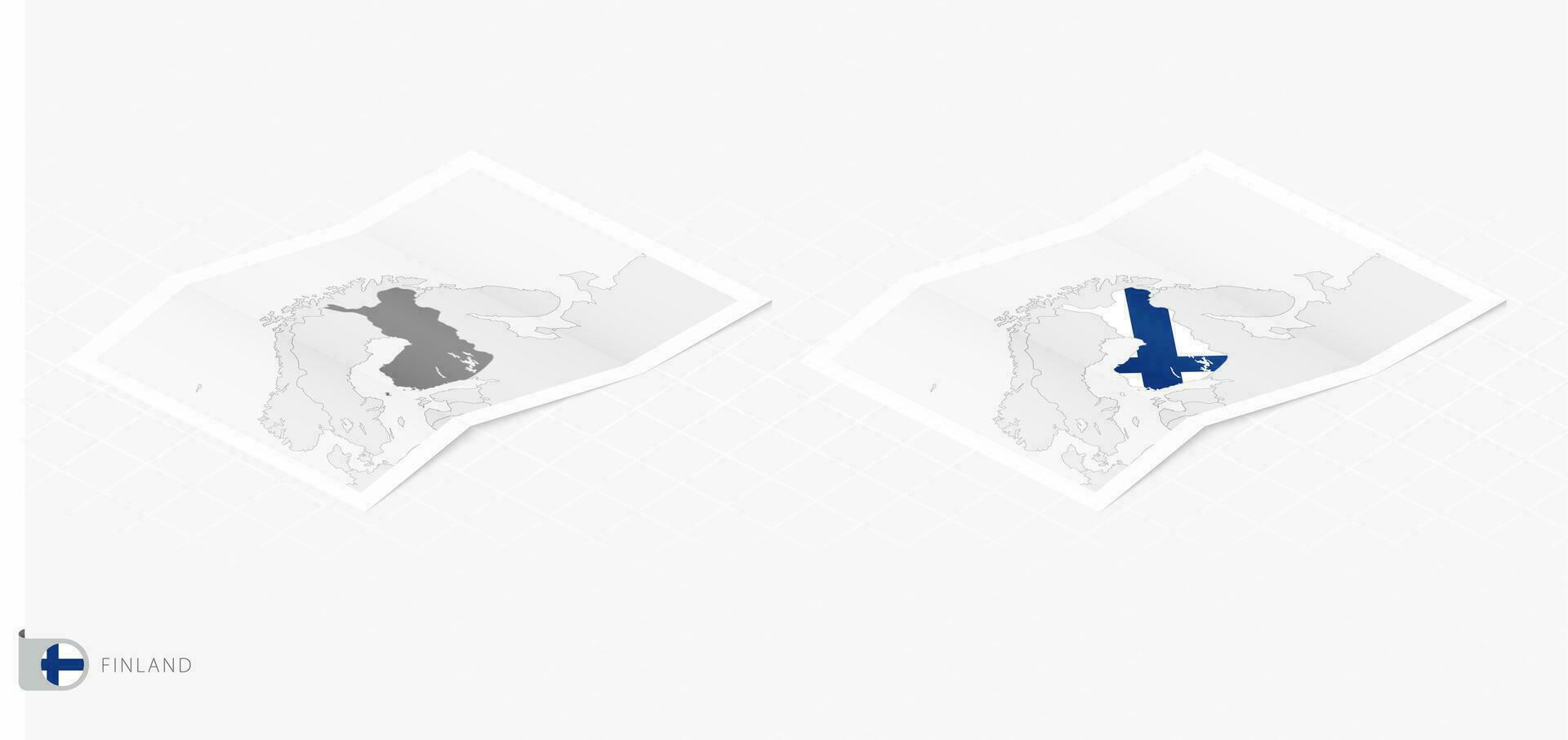 conjunto de dos realista mapa de Finlandia con sombra. el bandera y mapa de Finlandia en isométrica estilo. vector