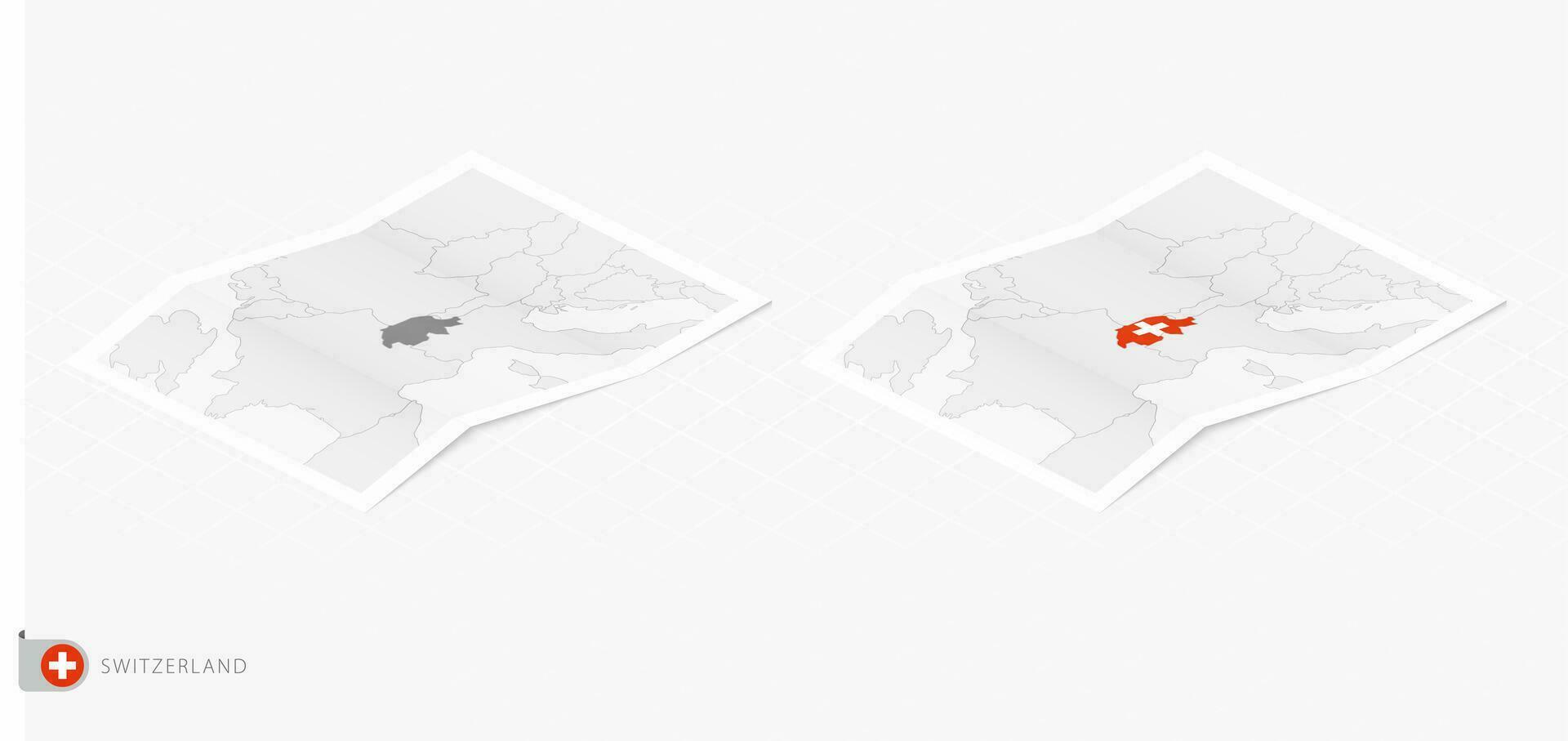 Set of two realistic map of Switzerland with shadow. The flag and map of Switzerland in isometric style. vector